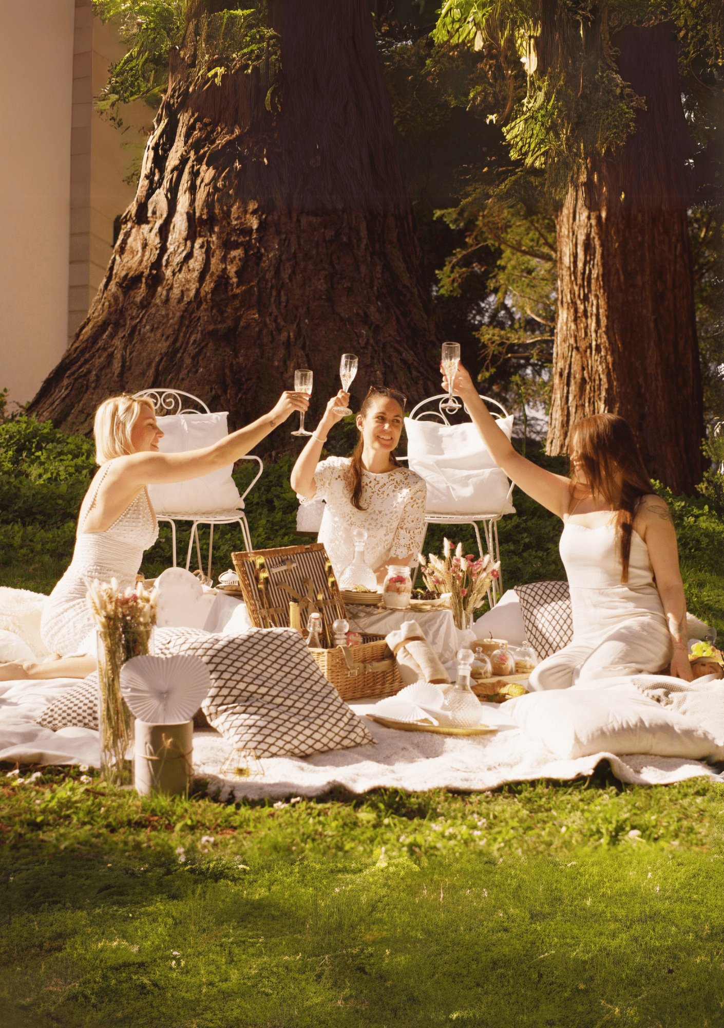 Picknick setting im Park mit Freunden